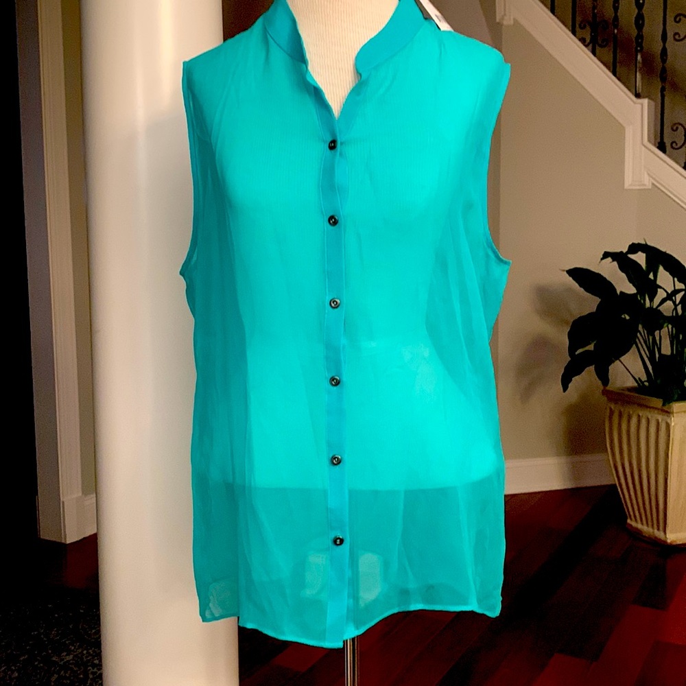 Women’s TAHARI Sheer Turquoise Top Size Large